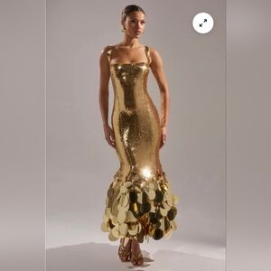 Akira life of the party gold sequin midi dress sz l